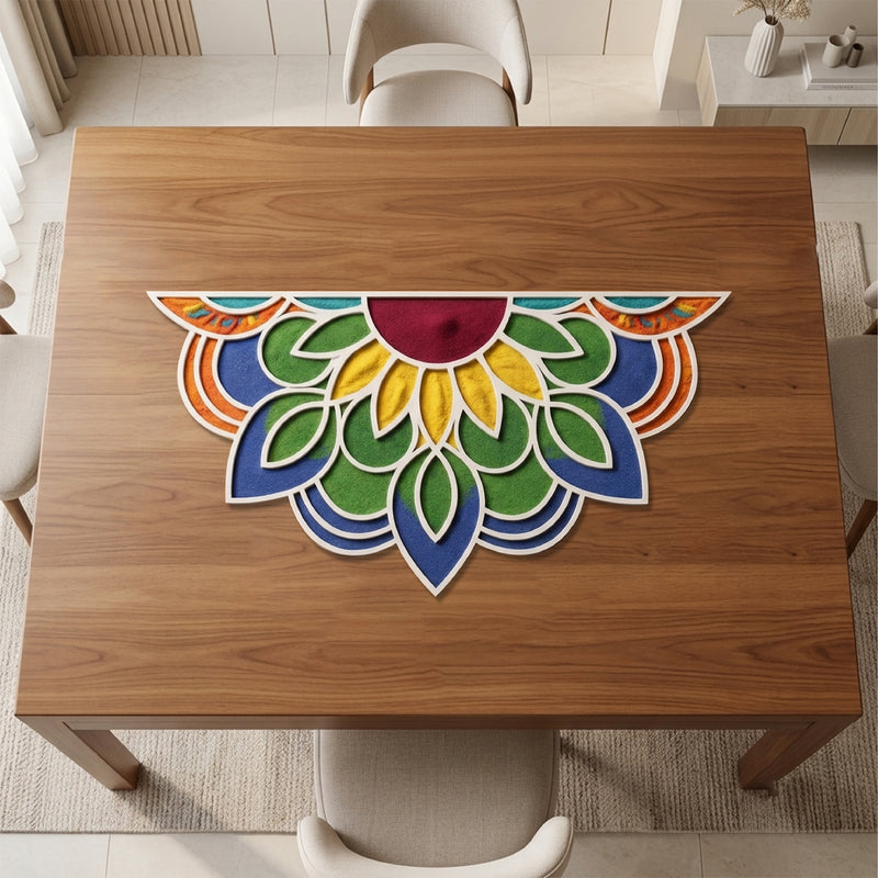 Todfod Wooden Half Circle Floral Rangoli for Floor Decoration Reusable MDF Rangoli for Diwali Pooja Home Entrance Festival Decor 12 Inch