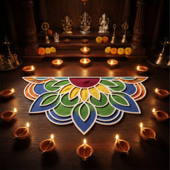Todfod Wooden Half Circle Floral Rangoli for Floor Decoration Reusable MDF Rangoli for Diwali Pooja Home Entrance Festival Decor 12 Inch