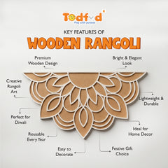 Todfod Wooden Half Circle Floral Rangoli for Floor Decoration Reusable MDF Rangoli for Diwali Pooja Home Entrance Festival Decor 12 Inch