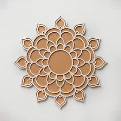 Todfod Wooden Floral Mandala Rangoli for Floor Decoration Reusable MDF Rangoli for Diwali Pooja Home Entrance Festival Decor 12 Inch