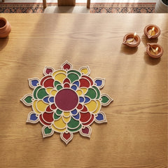 Todfod Wooden Floral Mandala Rangoli for Floor Decoration Reusable MDF Rangoli for Diwali Pooja Home Entrance Festival Decor 12 Inch