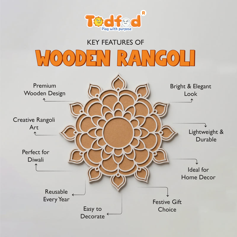 Todfod Wooden Floral Mandala Rangoli for Floor Decoration Reusable MDF Rangoli for Diwali Pooja Home Entrance Festival Decor 12 Inch