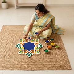 Todfod Wooden Geometric Floral Rangoli for Floor Decoration Reusable MDF Rangoli for Diwali Pooja Home Entrance Festival Decor 12 Inch