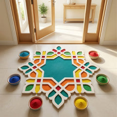 Todfod Wooden Geometric Floral Rangoli for Floor Decoration Reusable MDF Rangoli for Diwali Pooja Home Entrance Festival Decor 12 Inch