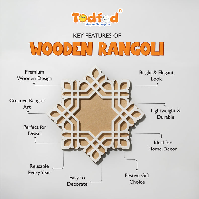 Todfod Wooden Geometric Floral Rangoli for Floor Decoration Reusable MDF Rangoli for Diwali Pooja Home Entrance Festival Decor 12 Inch