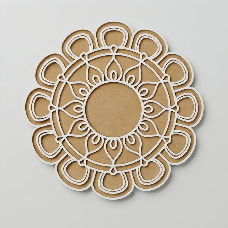 Todfod Wooden Floral Mandala Rangoli for Floor Decoration Reusable MDF Rangoli for Diwali Home Entrance Pooja Festival Decor 12 Inch