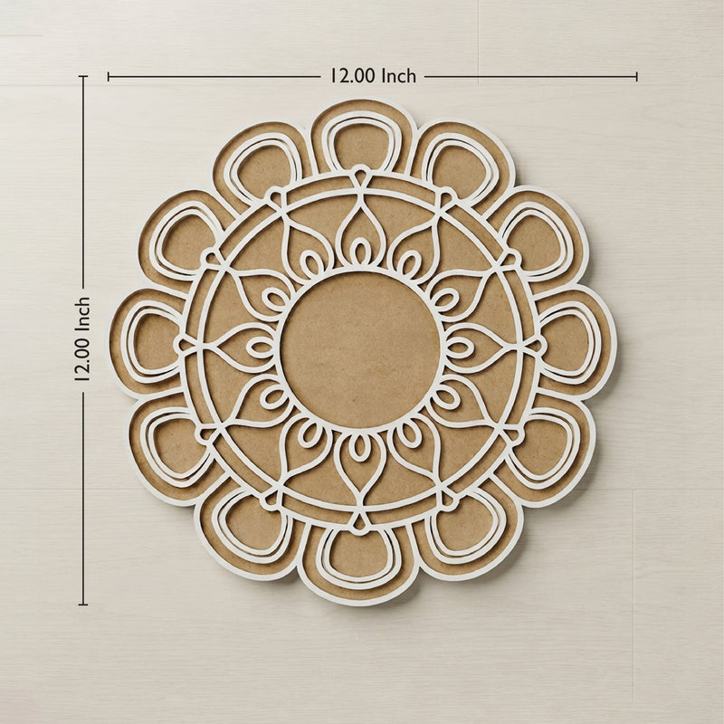 Todfod Wooden Floral Mandala Rangoli for Floor Decoration Reusable MDF Rangoli for Diwali Home Entrance Pooja Festival Decor 12 Inch