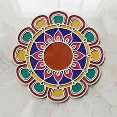 Todfod Wooden Floral Mandala Rangoli for Floor Decoration Reusable MDF Rangoli for Diwali Home Entrance Pooja Festival Decor 12 Inch