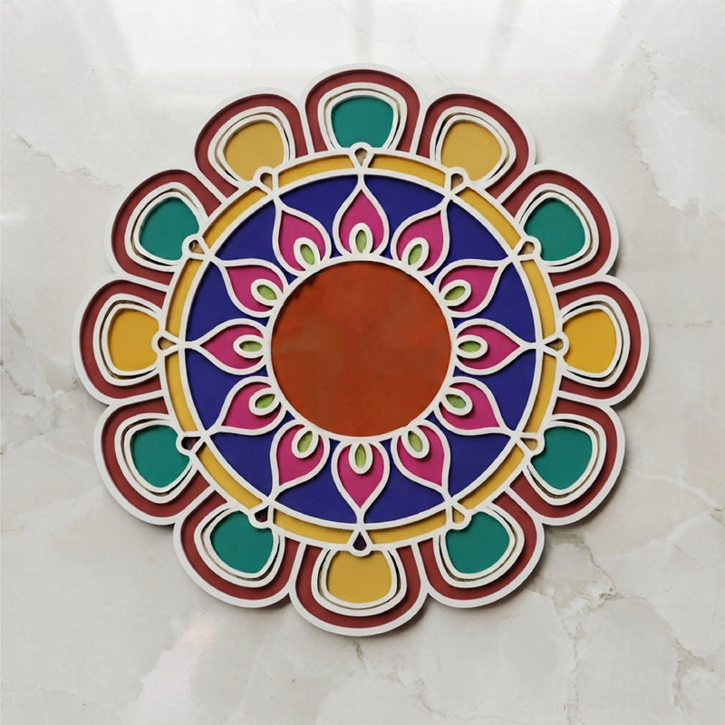 Todfod Wooden Floral Mandala Rangoli for Floor Decoration Reusable MDF Rangoli for Diwali Home Entrance Pooja Festival Decor 12 Inch