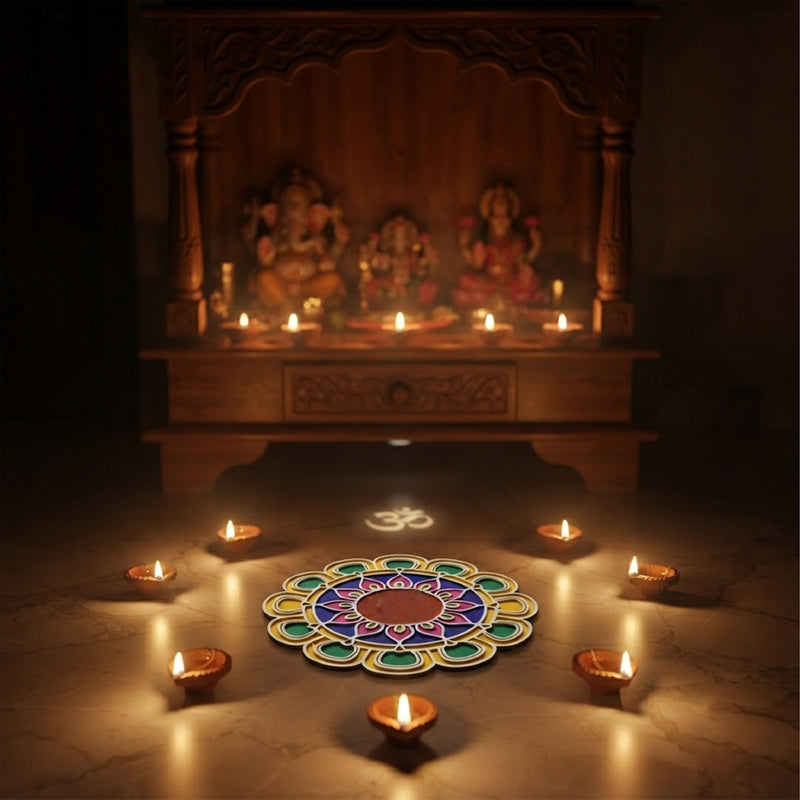 Todfod Wooden Floral Mandala Rangoli for Floor Decoration Reusable MDF Rangoli for Diwali Home Entrance Pooja Festival Decor 12 Inch