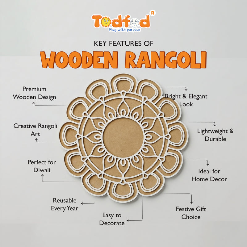 Todfod Wooden Floral Mandala Rangoli for Floor Decoration Reusable MDF Rangoli for Diwali Home Entrance Pooja Festival Decor 12 Inch