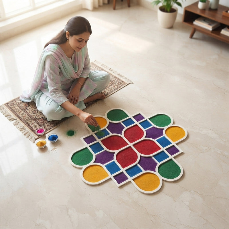 TodFod Wooden MDF Rangoli Floor Decor | 12x12 Inch Geometric Mandala Frame for Festivals & Home Decor