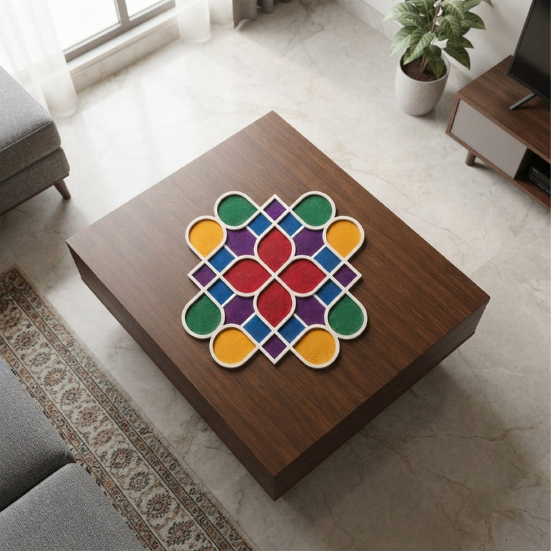 TodFod Wooden MDF Rangoli Floor Decor | 12x12 Inch Geometric Mandala Frame for Festivals & Home Decor