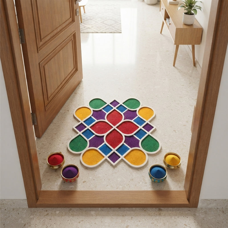 TodFod Wooden MDF Rangoli Floor Decor | 12x12 Inch Geometric Mandala Frame for Festivals & Home Decor