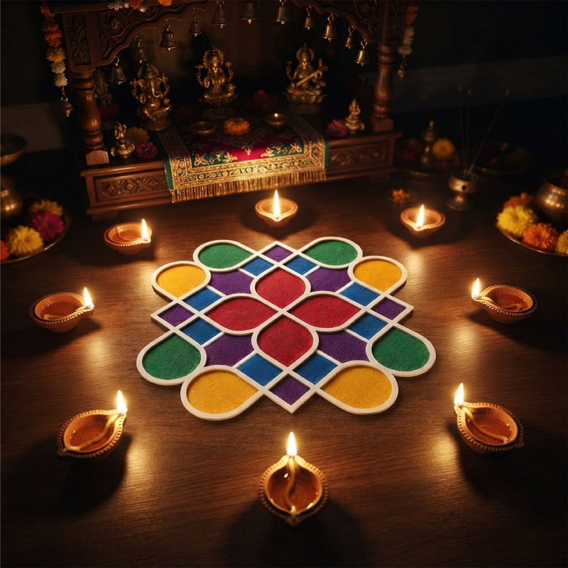 TodFod Wooden MDF Rangoli Floor Decor | 12x12 Inch Geometric Mandala Frame for Festivals & Home Decor