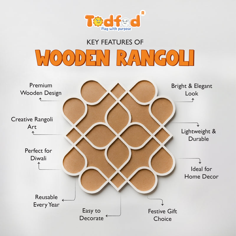 TodFod Wooden MDF Rangoli Floor Decor | 12x12 Inch Geometric Mandala Frame for Festivals & Home Decor