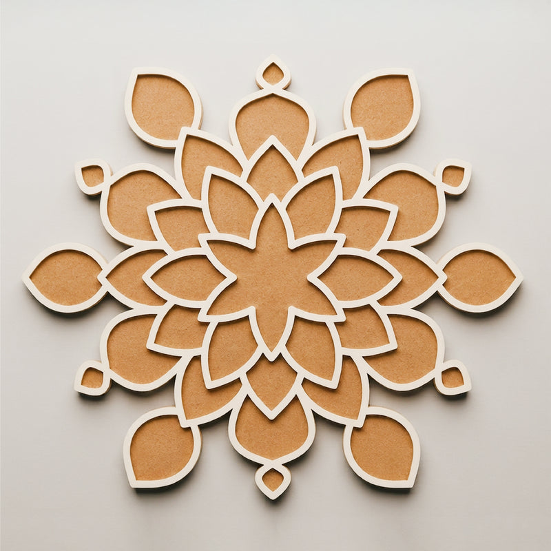TodFod Wooden MDF Rangoli Floor Decor | 12x12 Inch Star & Floral Mandala Frame for Festivals & Home Decor