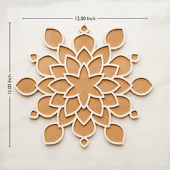 TodFod Wooden MDF Rangoli Floor Decor | 12x12 Inch Star & Floral Mandala Frame for Festivals & Home Decor