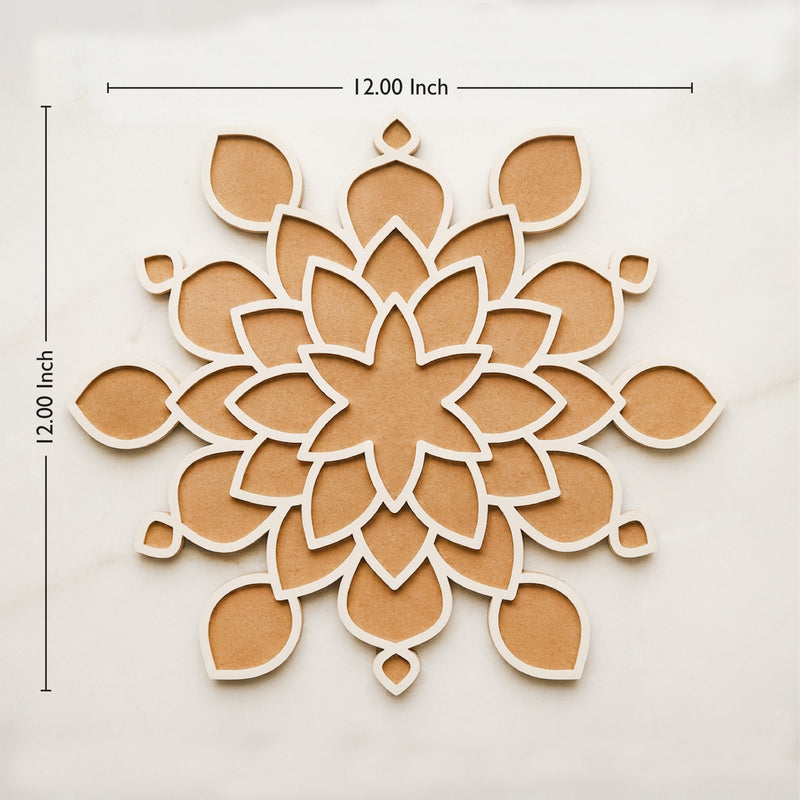 TodFod Wooden MDF Rangoli Floor Decor | 12x12 Inch Star & Floral Mandala Frame for Festivals & Home Decor