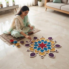 TodFod Wooden MDF Rangoli Floor Decor | 12x12 Inch Star & Floral Mandala Frame for Festivals & Home Decor