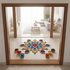 TodFod Wooden MDF Rangoli Floor Decor | 12x12 Inch Star & Floral Mandala Frame for Festivals & Home Decor