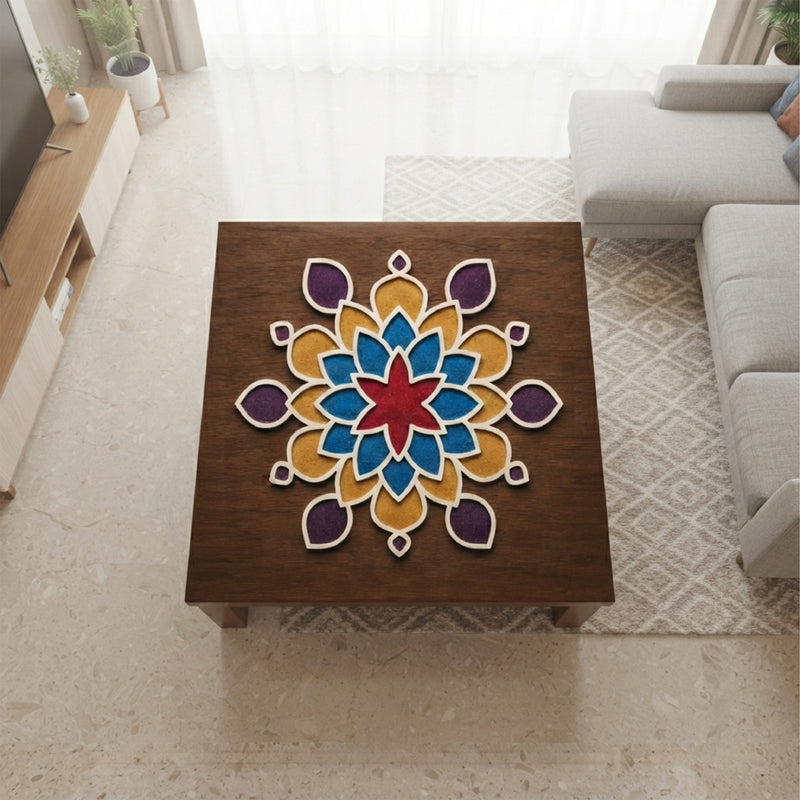 TodFod Wooden MDF Rangoli Floor Decor | 12x12 Inch Star & Floral Mandala Frame for Festivals & Home Decor