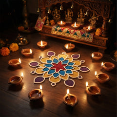 TodFod Wooden MDF Rangoli Floor Decor | 12x12 Inch Star & Floral Mandala Frame for Festivals & Home Decor