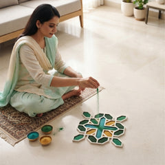 TodFod Wooden MDF Rangoli Floor Decor | 12x12 Inch Abstract Geometric Mandala Frame for Festivals & Home Decor
