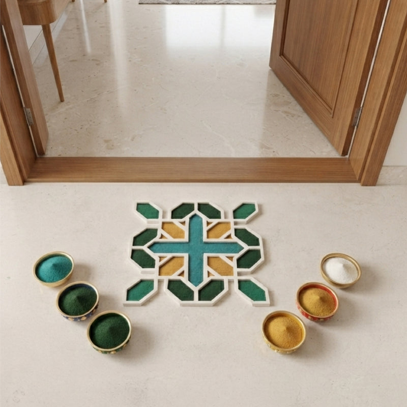 TodFod Wooden MDF Rangoli Floor Decor | 12x12 Inch Abstract Geometric Mandala Frame for Festivals & Home Decor