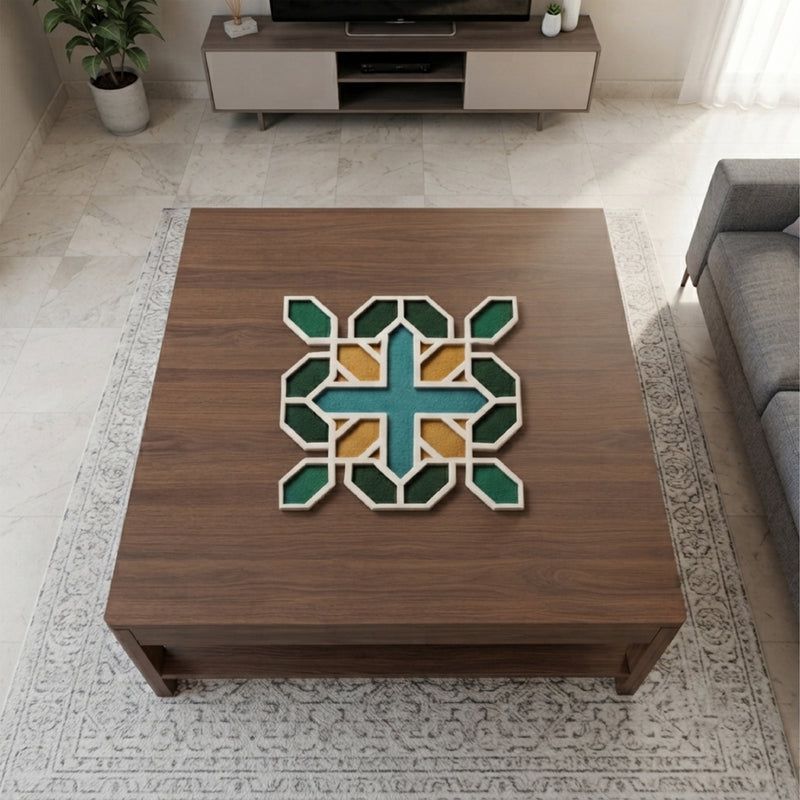 TodFod Wooden MDF Rangoli Floor Decor | 12x12 Inch Abstract Geometric Mandala Frame for Festivals & Home Decor