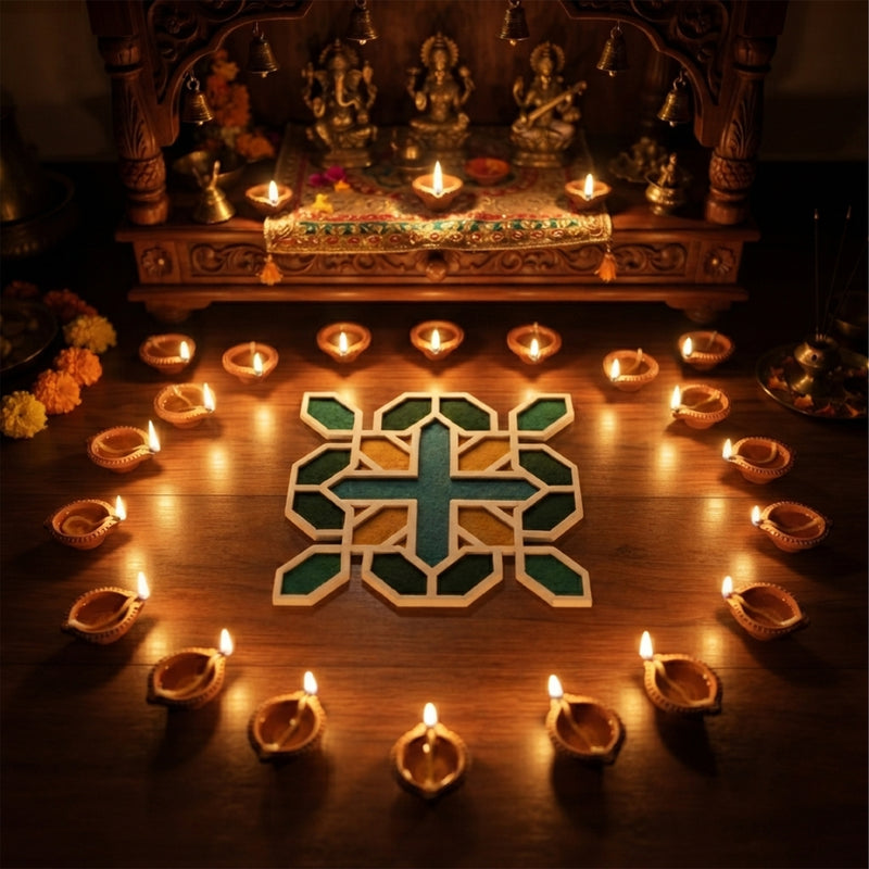 TodFod Wooden MDF Rangoli Floor Decor | 12x12 Inch Abstract Geometric Mandala Frame for Festivals & Home Decor