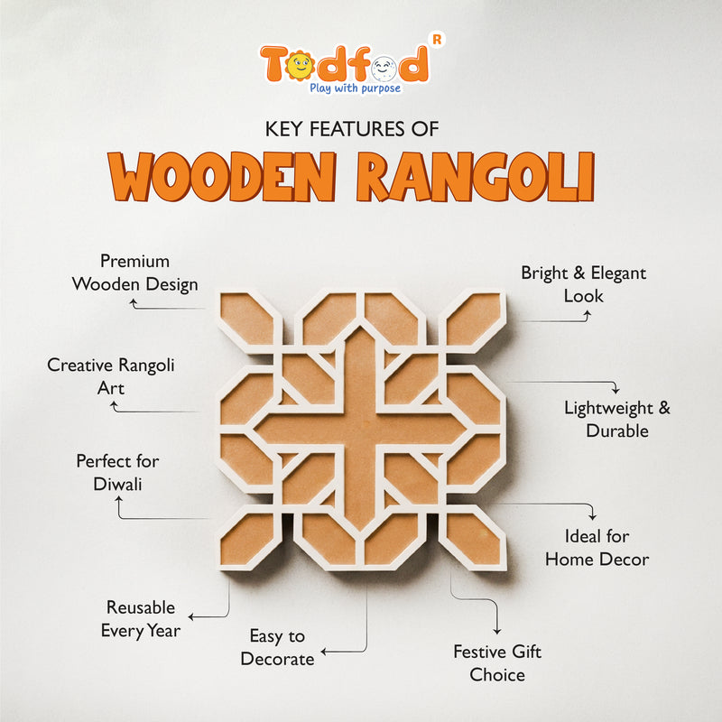 TodFod Wooden MDF Rangoli Floor Decor | 12x12 Inch Abstract Geometric Mandala Frame for Festivals & Home Decor
