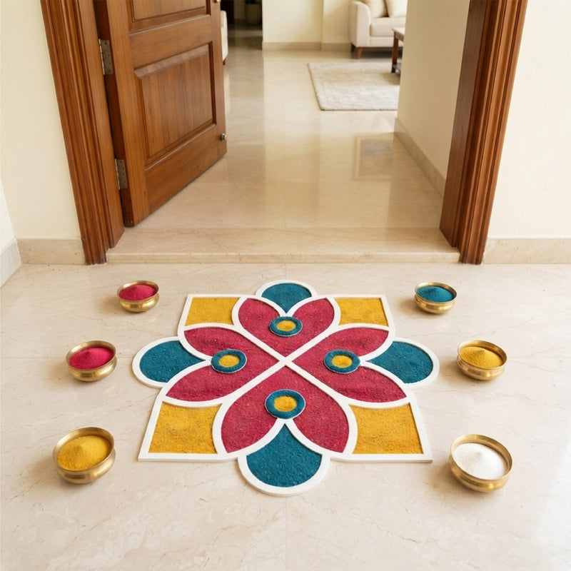 TodFod Wooden MDF Rangoli Floor Decor | 12x12 Inch Floral & Geometric Mandala Frame for Festivals & Home Decor