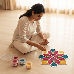TodFod Wooden MDF Rangoli Floor Decor | 12x12 Inch Floral & Geometric Mandala Frame for Festivals & Home Decor