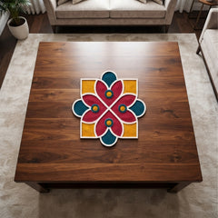 TodFod Wooden MDF Rangoli Floor Decor | 12x12 Inch Floral & Geometric Mandala Frame for Festivals & Home Decor