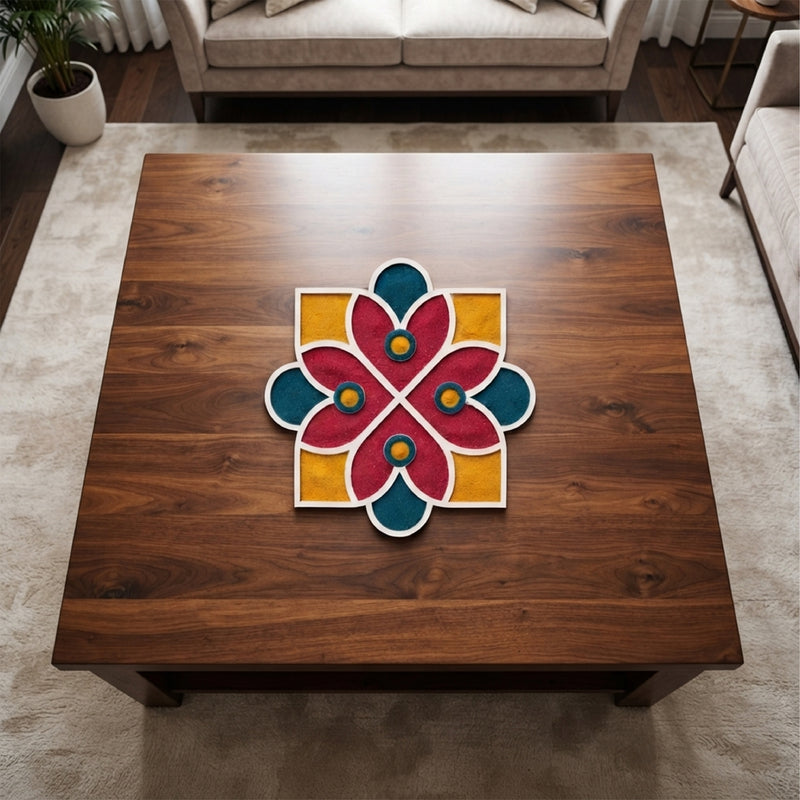 TodFod Wooden MDF Rangoli Floor Decor | 12x12 Inch Floral & Geometric Mandala Frame for Festivals & Home Decor