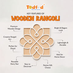 TodFod Wooden MDF Rangoli Floor Decor | 12x12 Inch Floral & Geometric Mandala Frame for Festivals & Home Decor