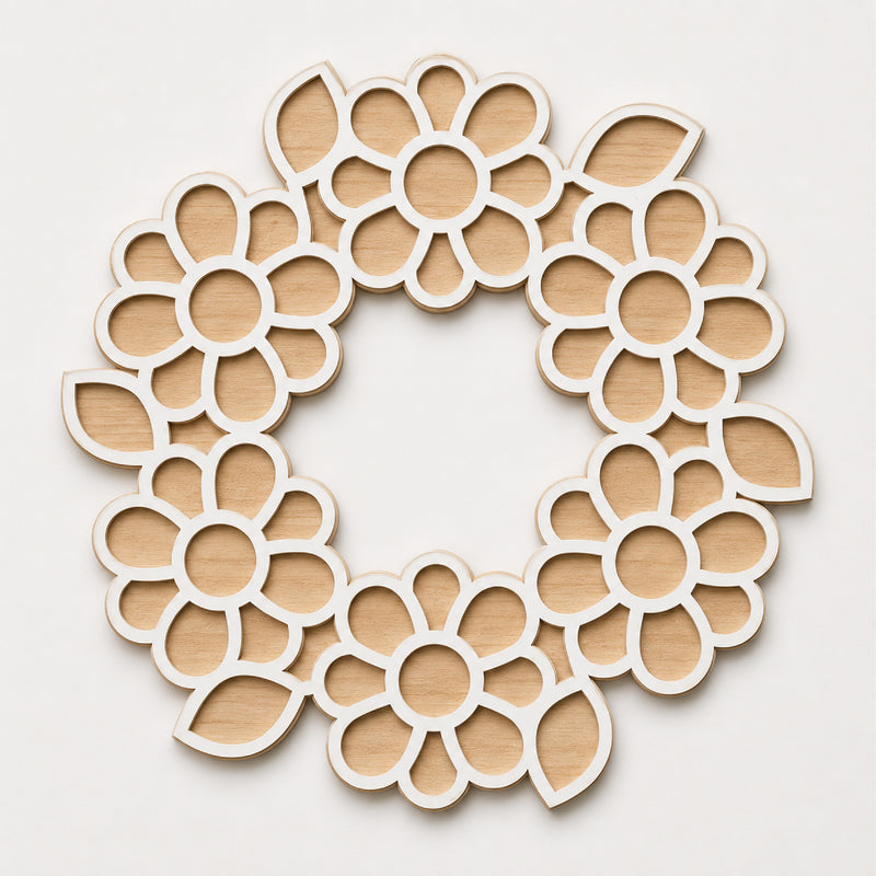 TodFod Wooden MDF Rangoli Floor Decor | 12x12 Inch Floral Ring Mandala Frame for Festivals & Home Decor