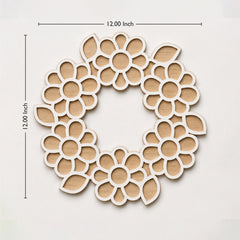 TodFod Wooden MDF Rangoli Floor Decor | 12x12 Inch Floral Ring Mandala Frame for Festivals & Home Decor