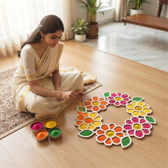 TodFod Wooden MDF Rangoli Floor Decor | 12x12 Inch Floral Ring Mandala Frame for Festivals & Home Decor