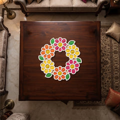 TodFod Wooden MDF Rangoli Floor Decor | 12x12 Inch Floral Ring Mandala Frame for Festivals & Home Decor