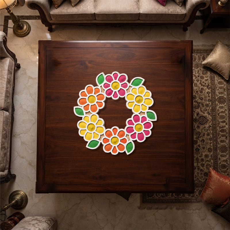 TodFod Wooden MDF Rangoli Floor Decor | 12x12 Inch Floral Ring Mandala Frame for Festivals & Home Decor
