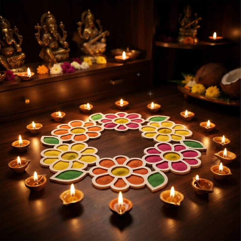 TodFod Wooden MDF Rangoli Floor Decor | 12x12 Inch Floral Ring Mandala Frame for Festivals & Home Decor