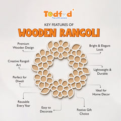 TodFod Wooden MDF Rangoli Floor Decor | 12x12 Inch Floral Ring Mandala Frame for Festivals & Home Decor