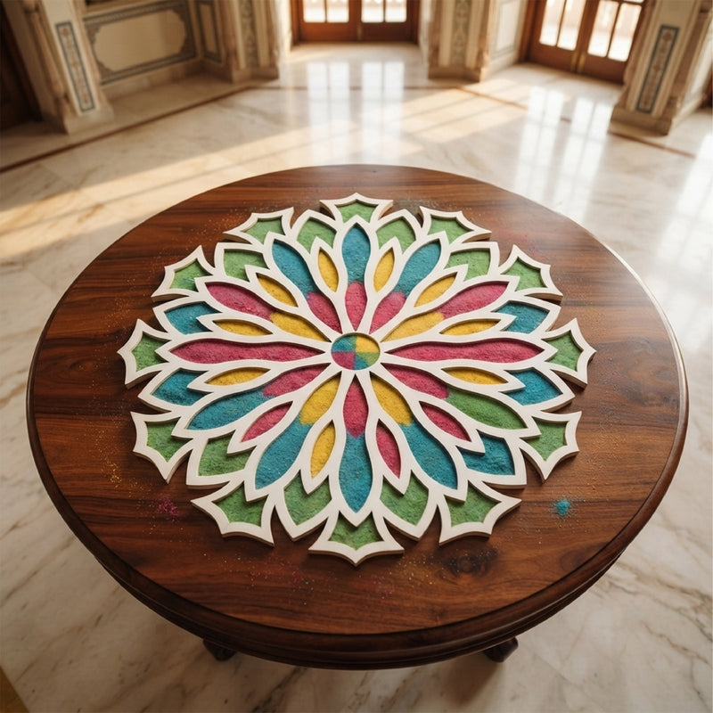 TodFod Wooden MDF Rangoli Floor Decor | 12x12 Inch Floral Frame for Festivals & Home Decor