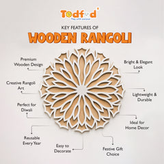 TodFod Wooden MDF Rangoli Floor Decor | 12x12 Inch Floral Frame for Festivals & Home Decor