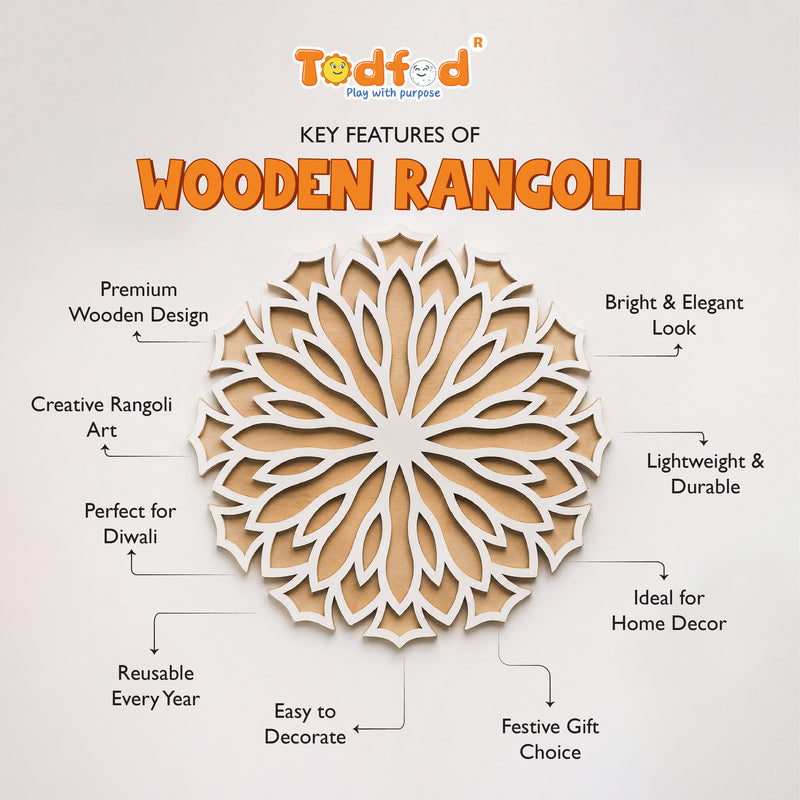 TodFod Wooden MDF Rangoli Floor Decor | 12x12 Inch Floral Frame for Festivals & Home Decor