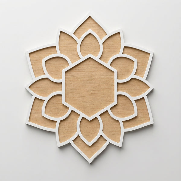 TodFod Wooden MDF Rangoli Floor Decor | 12x12 Inch Hexagon Floral Frame for Festivals & Home Decor