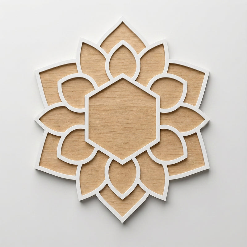 TodFod Wooden MDF Rangoli Floor Decor | 12x12 Inch Hexagon Floral Frame for Festivals & Home Decor