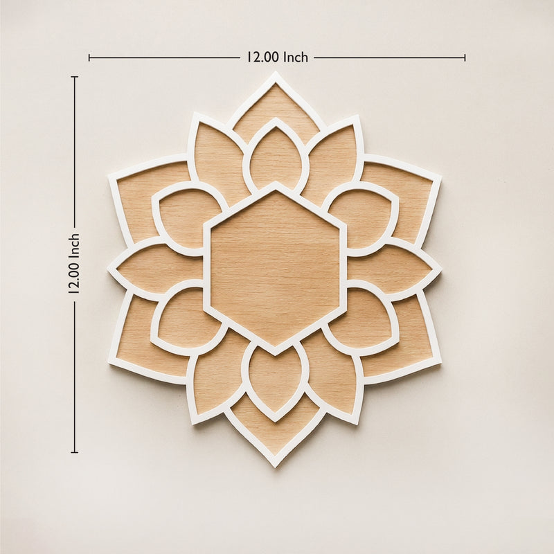 TodFod Wooden MDF Rangoli Floor Decor | 12x12 Inch Hexagon Floral Frame for Festivals & Home Decor